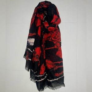 Alexander McQueen Rose & Skull Print Large Square Scarf in Modal Silk Mix